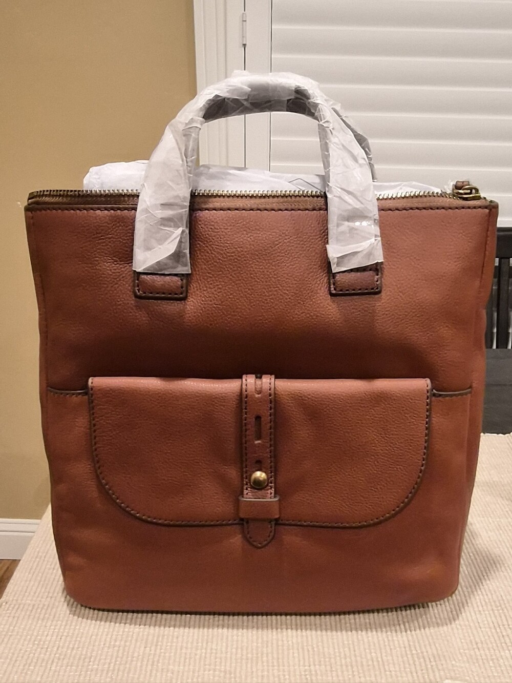 Fossil Chestnut Leather Front-Pocket Backpack